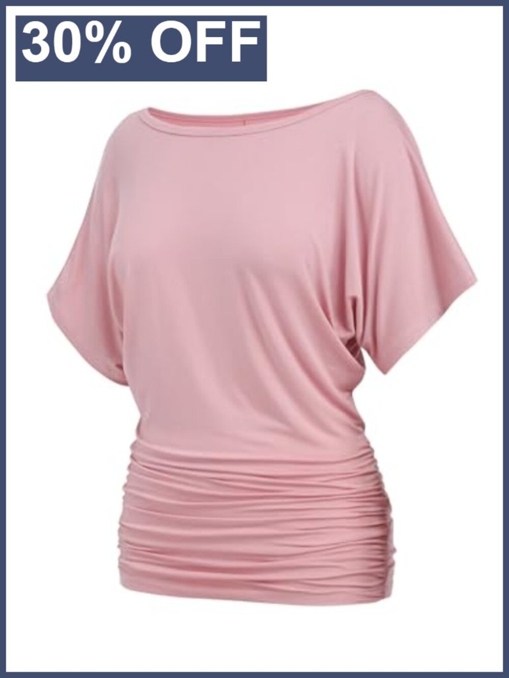 Womens Ruched Dolman Short Sleeve Boat Neck Blouse Modal Spandex Loose Fit